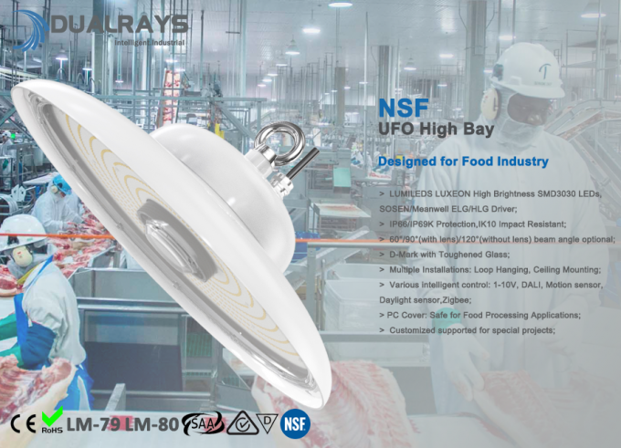 Bucht-Licht UFO Dualrays NSF-IP69K IK10 hohes für Lebensmittelindustrie