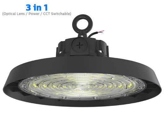 200W 150LPW HB5 3 in 1 Super-Highbay mit DIP-schaltbarer optischer Linse (60°/90°/110°), Leistung (100%-80%-60%), 3 CCT optional