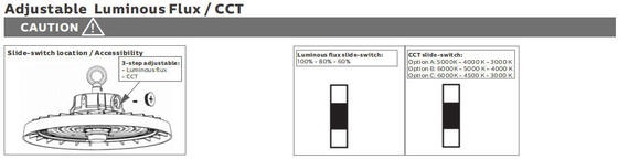 HB3H DIP-Schalter-Stromversorgung und 3CCT UFO LED High Bay-Leuchte 100W 150LPW mit optionaler 20W/30W @ 3 Stunden Notfallfunktion