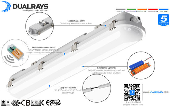1200mm LED Tri Wasser-Staub-Dampf-Beweis 1-10V der Beweis-Lampen-30W, der DALI Controller verdunkelt