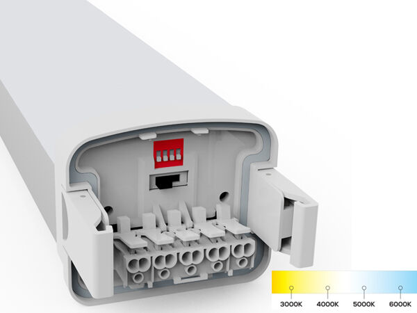 D5 LED Feuchtraumleuchte mit DIP-Schalter für Leistung und 3CCT 3/5*1,5/2,5mm2 Durchgangsverdrahtung optional